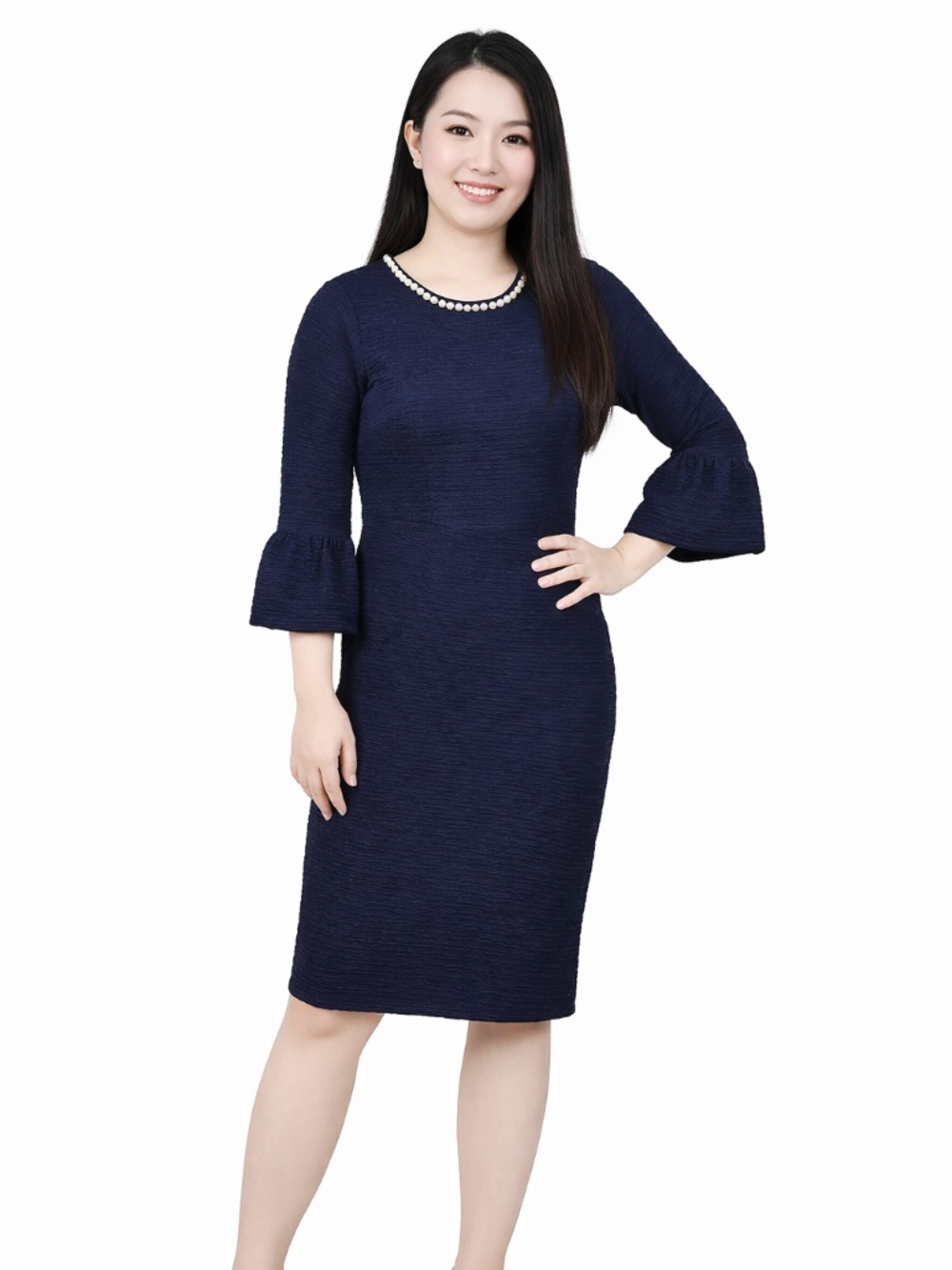 NY Collection Petite 3/4 Length Imitation Pearl Detail Dress Size PL NWT